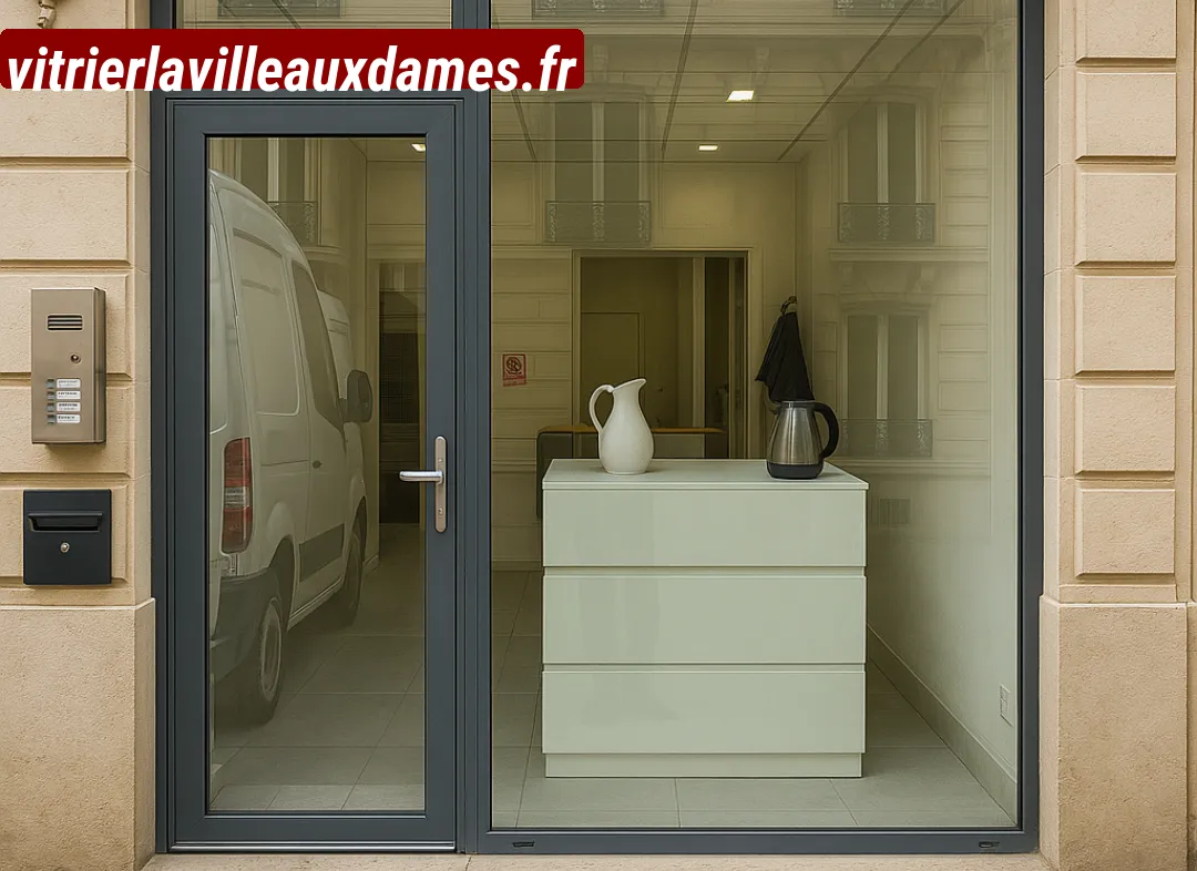 Façade vitrine de magasin en aluminium sur mesure à La Ville-aux-Dames
